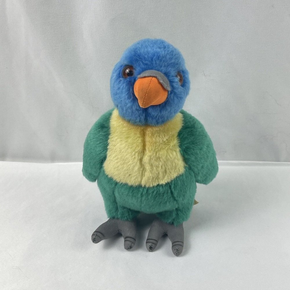 SOS Save Our Space Plush Parrot Green Blue Yellow Bird Stuffed Animal Toy 7"